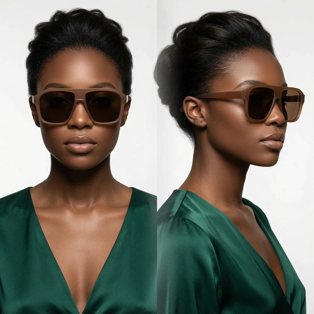 Square Oversized Retro Sunglasses Women Bold Thick Frame UV400 Shades Brown Lens